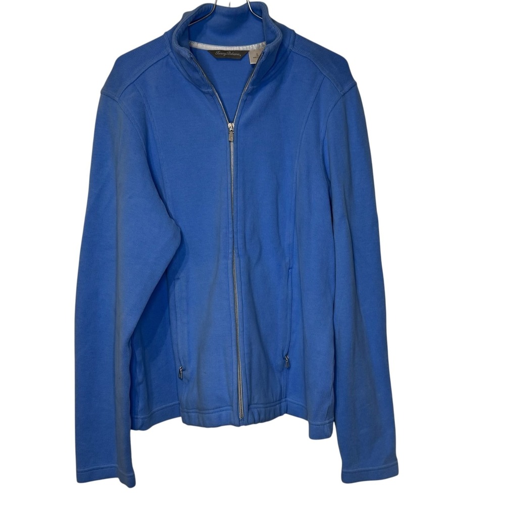 Tommy Bahama Womens Blue Full Zip Mockneck Fleece Jacket Stretch XL TW5192